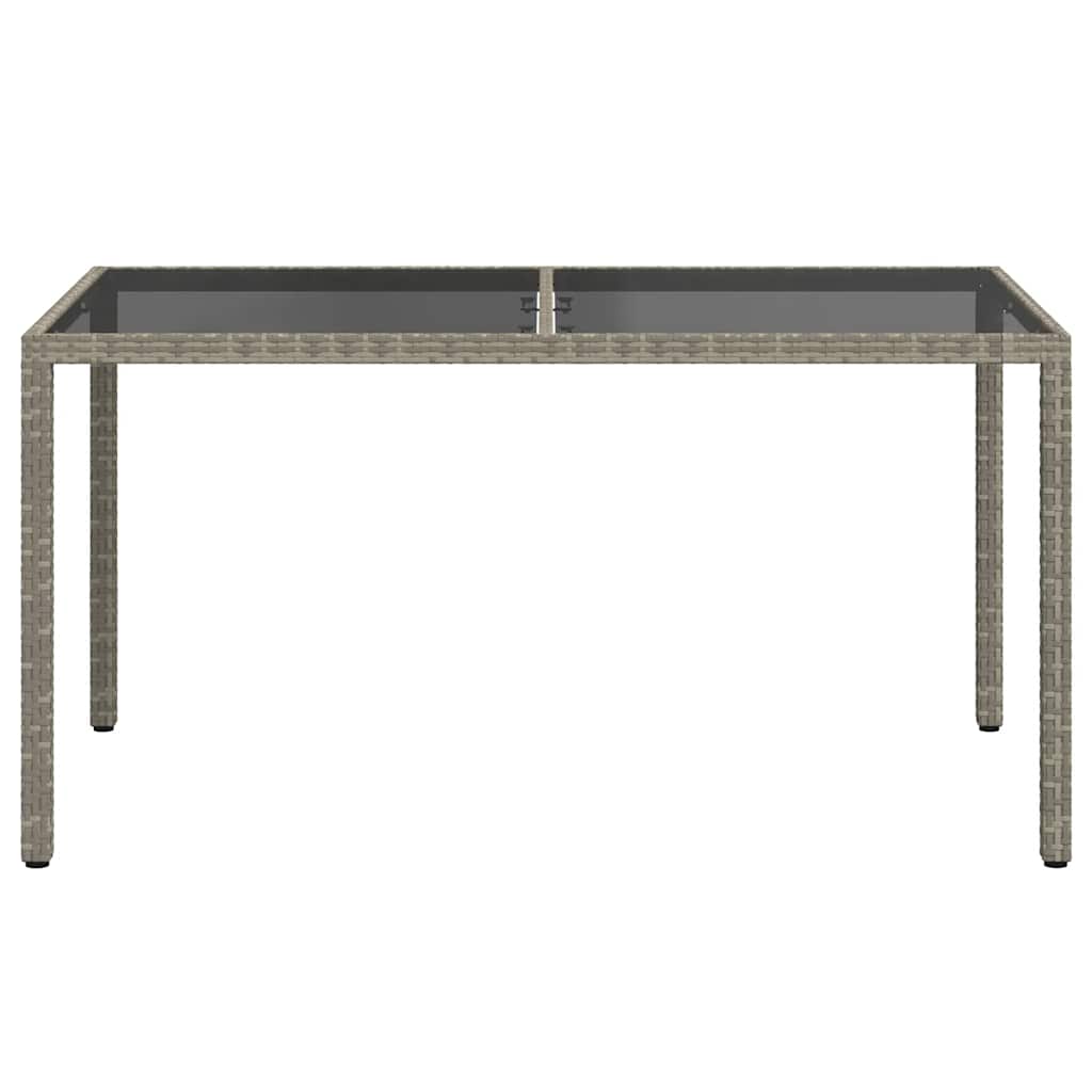 Vidaxl Garden Table, 150X90X75 Cm, Glass and PE Rattan, Grey