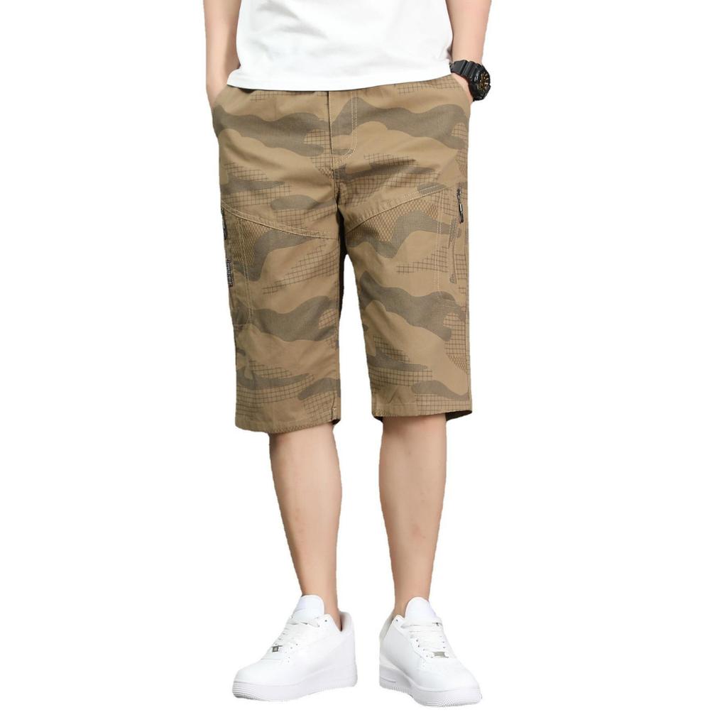 Men's Cargo Shorts Casual Summer Shorts Cotton Camouflage Print Elastic Waistband Loose Fit Lightweight Breathable Short Pants