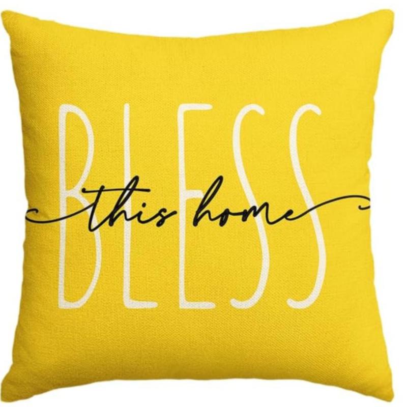 Home Sweet Home Spring Summer Polyest Yellow Pillow Covers Decorative Cushion Cover For Sofa Couch Bed Living Room Bedroom Decor