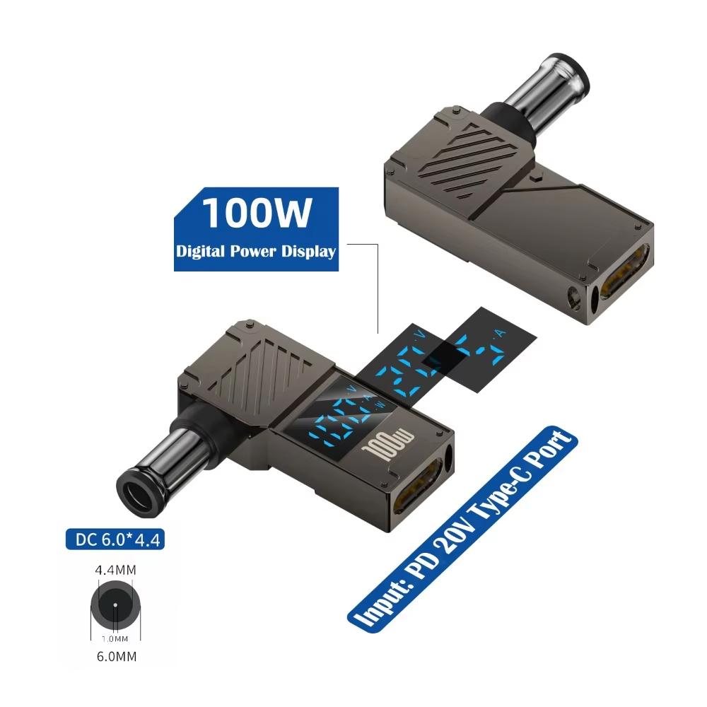 PD 100W Laptop Charging Adapter Type-C to DC 6.0x4.4mm Digital Display Fast Charging Converter
