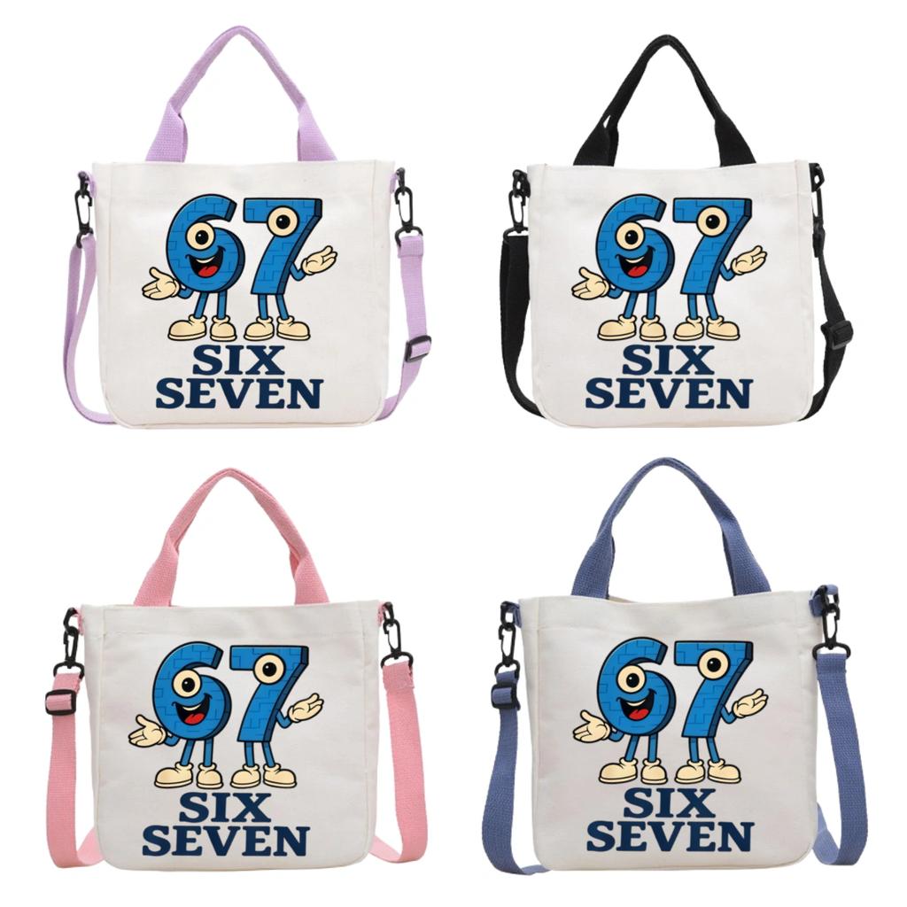 Steal Brainrot Canvas Shoulder Bag Six Seven Cartoon Pattern Print Crossbody Boys Girls Fashion Large Capacity Handbag A 67 Kid Friendly Entertaining