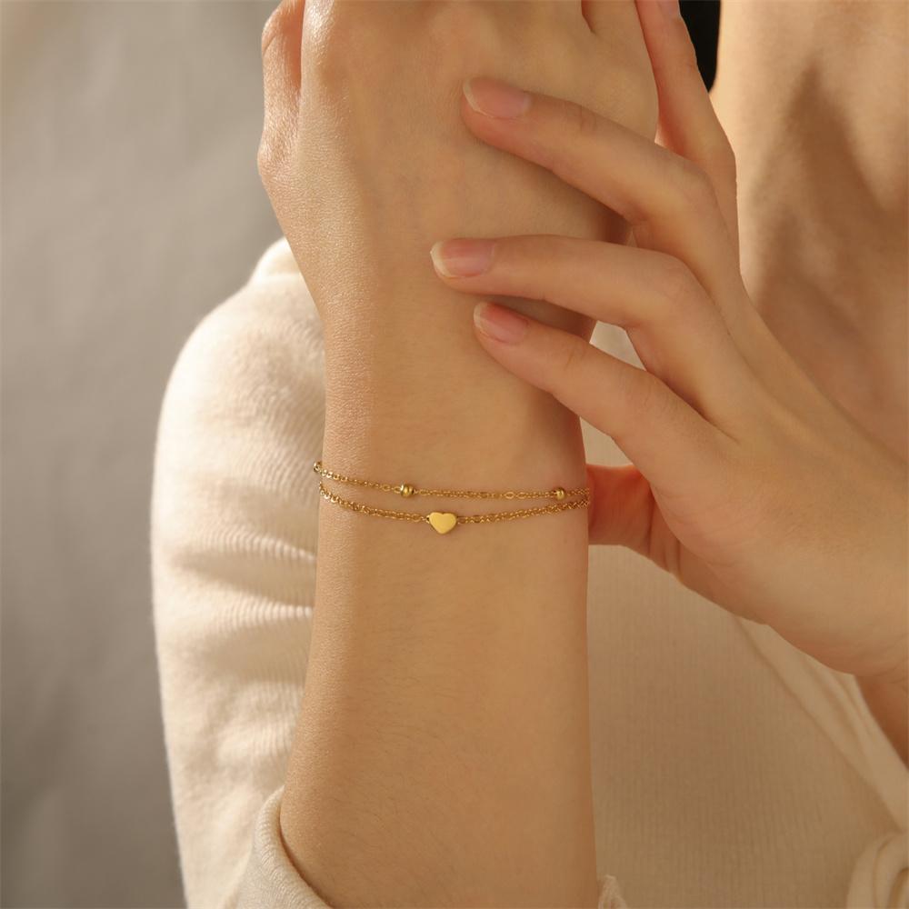 My Shape Heart Charms Bracelets for Women Girls Gold Color Chains 2 Layers Hand Chain Stainless Steel Jewelry Girlfriend Gifts