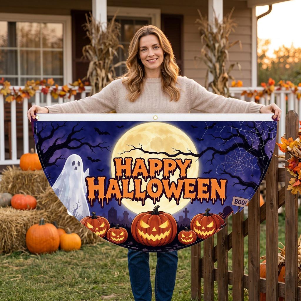 Halloween Fan Flag and Pumpkin Hanging Set for Outdoor Yard Decoration