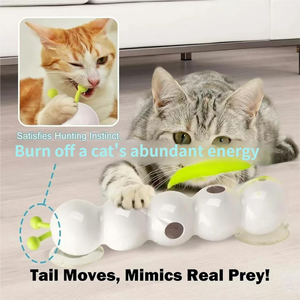 Automatic Cat Teaser Stick Toy Feathers Suction Cup ABS Material Chew-resistant for Kittens Cats (Suction Cup Caterpillar Model)