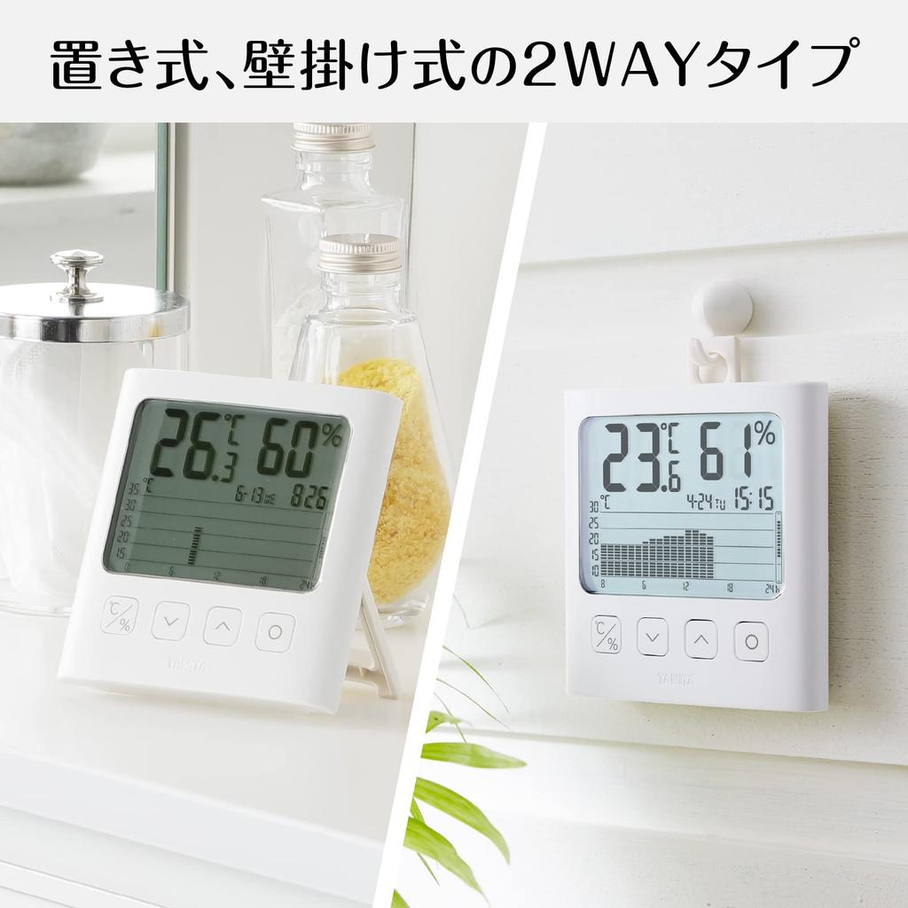 Tanita WH Digital with Graph for Easy Temperature and Humidity White TT-580 Thermometer/Hygrometer Monitoring, Clock/Calendar Function,