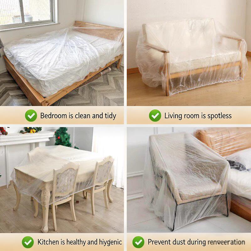 5 Pieces Plastic Bed Dust Covers Elastic Edged Oversized Anti-spill Protector for Home Renovation Furniture Storage