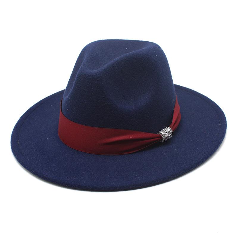 New Fashion Women Men Wide Brim Felt Jazz Fedora Hats Solid Color Party Trilby Wedding Hat Autumn Winter Hats 56-58-60CM