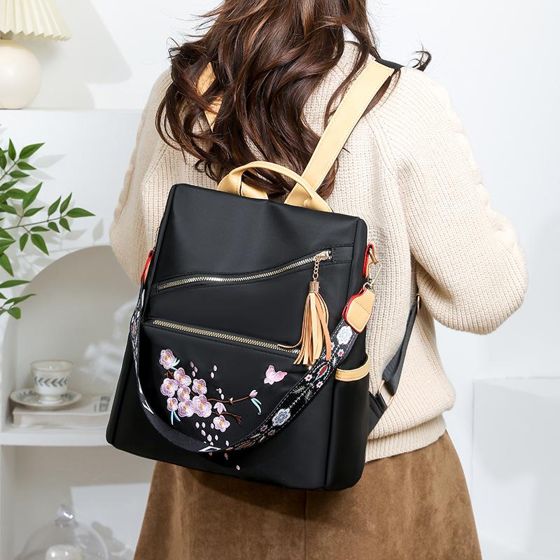 Schoolbag Backpack Nylon School Bag Simple and Lightweight Tassel Anti-theft Travel Bag Large Capacity Casual Backpack Women's Spring New