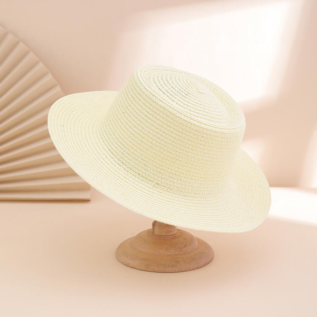 Women's Solid Color Wide Brim Foldable Straw Hat, Fashion Versatile Sun Protection Cap for Outdoor Travel Beach Vacation
