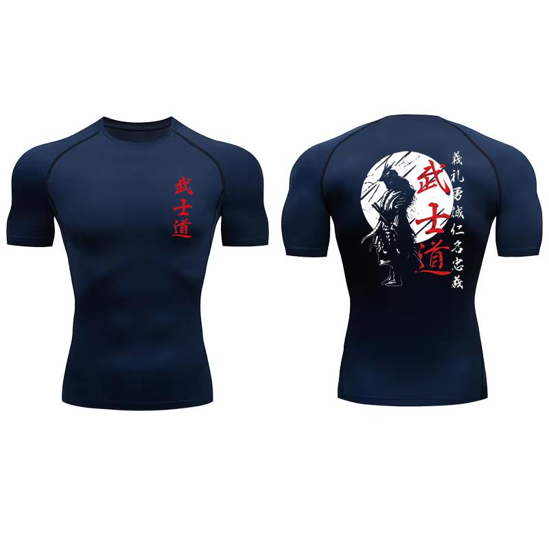 

Japan Samurai Spirit Short Sleeve Compression Shirts for Men Summer Athletic Quick Dry T-shirts Gym Workout Running Tees RL00229 XXXL
