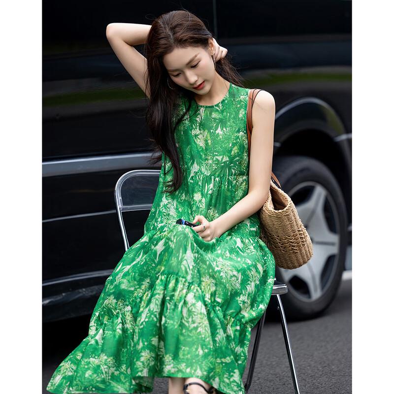 Demana French Style Floral Print A-Line Midi Dress