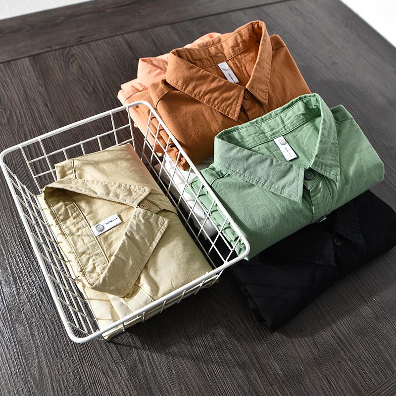 Japanese Simple Cotton Casual Shirt Men Long Sleeve Loose Double Pocket Cargo Shirt Spring Coat