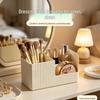 Cosmetics Organizer: Desktop Makeup & Skincare Storage Box with Compartments & Brush Holder