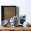 4Pcs/Set Retro Ceramic Bowl Household Rice Noodle Bowl Creative Blue and White Porcelain Soup Bowl Underglaze Tableware Set