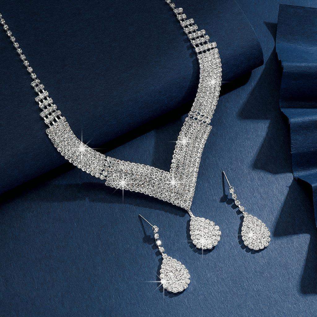 3-teiliges Damen-Trend-Ketten-Serie mit Klauenverschluss, große Wassertropfen-Ohrringe, Halskette, Zirkon-Set, Hochzeit, Bankett, Party, Feiertagsgeschenk