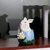 Cute Easter Rabbit Eggs Ornaments Resin Easter Bunny Holding Flower Ornaments Happy Easter Party Decoration Easter Gift