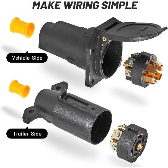 RV 7 Pin Male & Female Trailer Connector, Vehicle Side & Trailer End 7 Way Blade