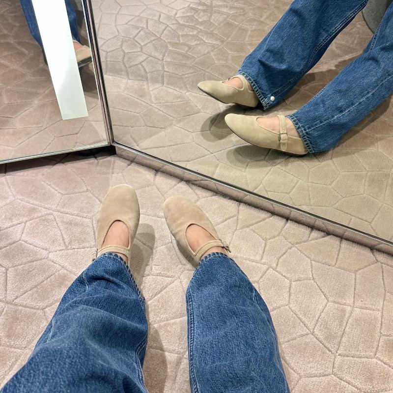 Comfortable Sheepskin Mary Jane Flats Women Ballet Shoes Round Toe Minimalist Strap Low Cut Casual Shoes