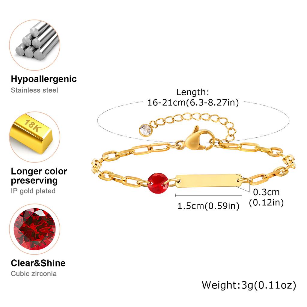 Custom Birthstone Bracelet with Name Personalized, Adjustable Paperclip Link Bracelet, Christmas Birthday Gift for Women
