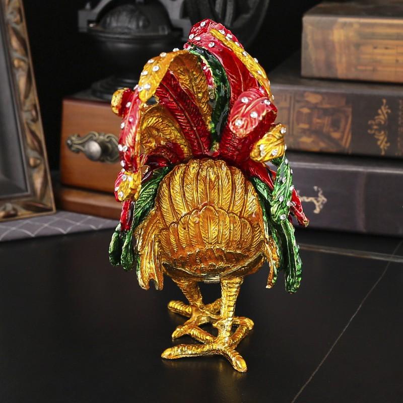 Hand-Painted Aluminum Rooster Jewelry Box With Rhinestone Decor Red Collectible Ornament Home Office Gift