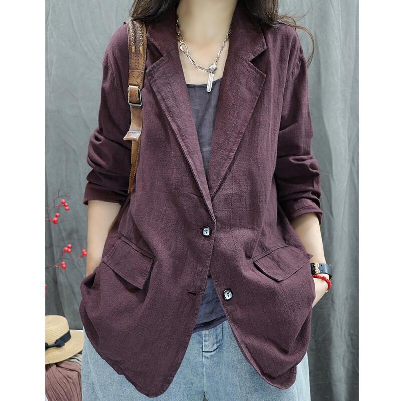 Spring Summer Hemp Jacket Women Long Sleeves Breasted Breathable Coat Casual Outwear