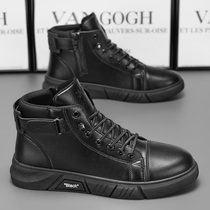 Podzimní pánské boty nové vysoké martinské boty pánské ležérní kožené boty trendy všestranné sametové termo bavlněné boty krátké boty