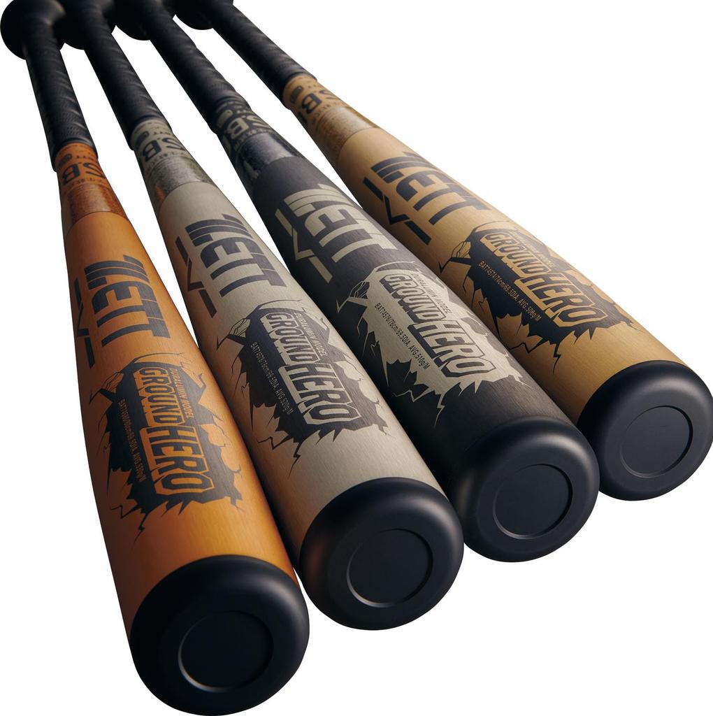 ZETT Jungen Baseball-/Softballschläger GROUNDHERO Metall 80 cm 530 g Durchschnitt Gold Hergestellt in Japan BAT74580 (Super-Duraluminium) (8200)