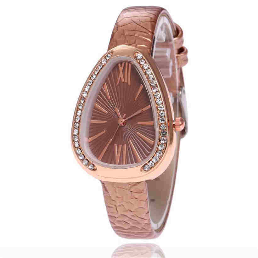 Fashion Ladies Casual Triangle Dial Watches Snakeskin Strap Roman Digital Wrist Watch
