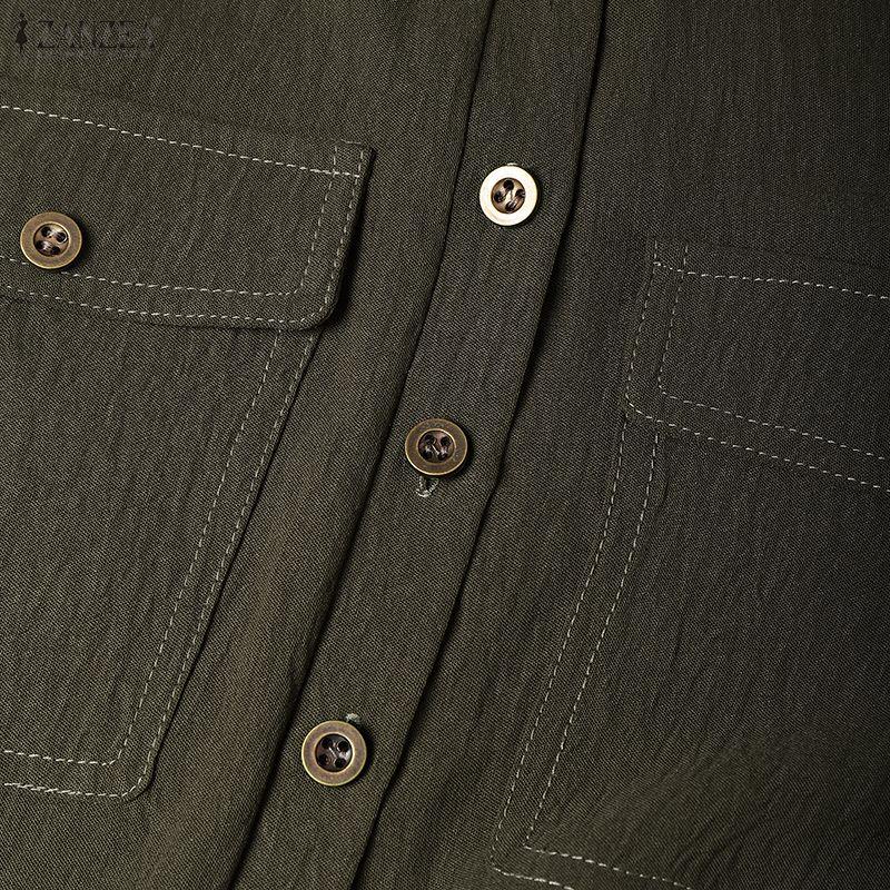 ZANZEA Damska luźna długa sukienka z kołnierzykiem i długim rękawem