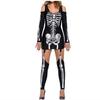 Women Skeleton Print Off‑Shoulder Halloween Costume Set Sexy Dark Theme Party Cosplay Performance Outfit