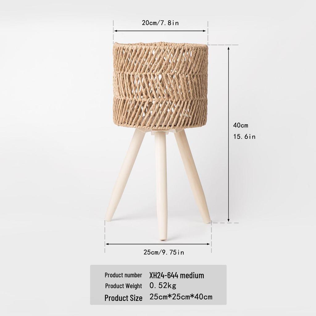 Nordic Rattan Woven Plant Stand - Handmade High-Leg Wooden Flower Pot for Indoor/ Balcony/ Living Room.