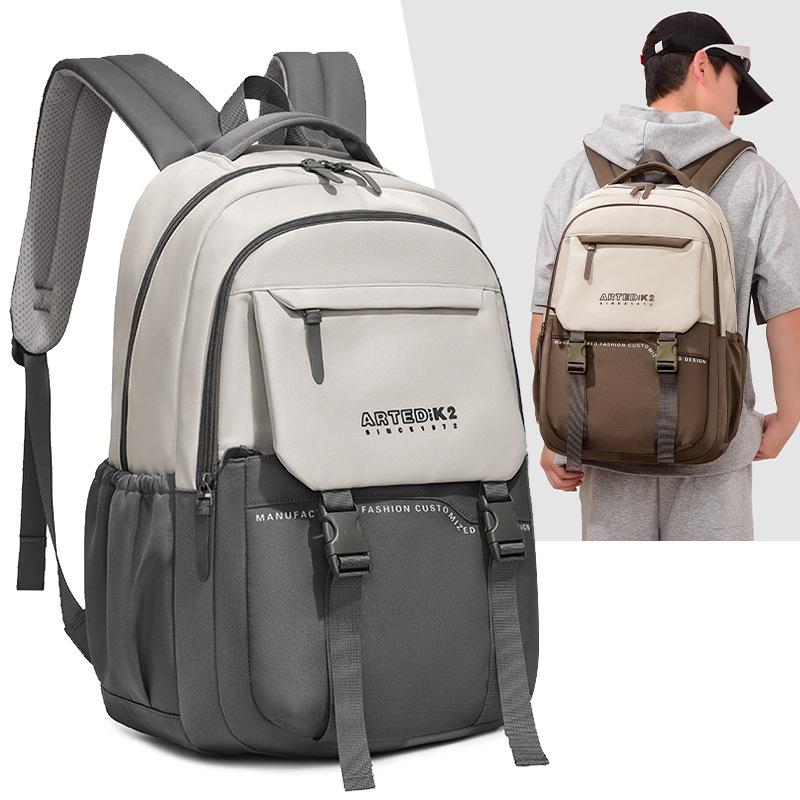 Color Block Backpack Student Lightweight Schoolbag Large Capacity Men's Outdoor Backpack