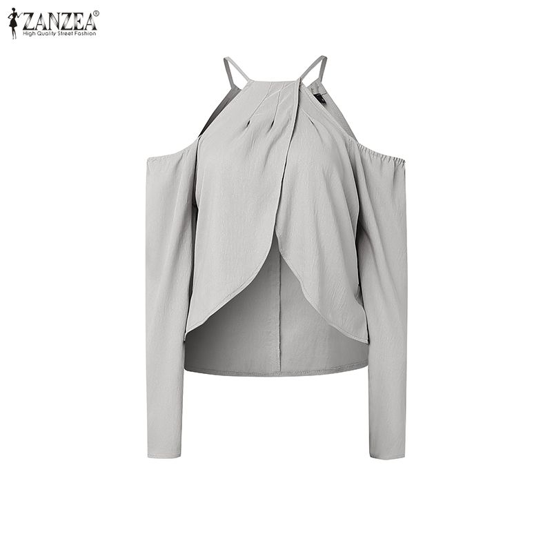 ZANZEA Two Piece Suit Women Cold Shoulder Long Sleeve Irregular Blouse and Pants Sets