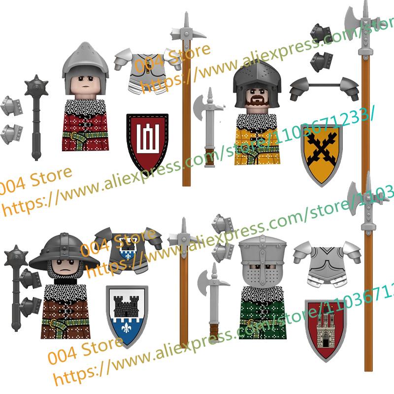 N511U-518U N335-337 Mittelalterliche Burg Ritter Bausteine Figuren Vierseitiger UV-Druck Waffen Zubehör Spielzeug Kindergeschenke F030