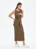 Capable Solid Color Linen Blend Micro-Elastic Vest & Long Dress Two-Piece Set - Summer/Autumn for Work or Casual Wear
