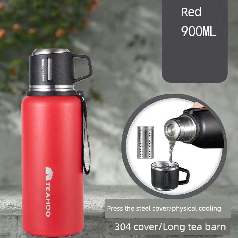 Large-Capacity Thermos Cup with Tea-Water Separation, All-Steel, Portable for Outdoor Use, Suitable for Car Use in Winter, with Handle for Brewing Tea