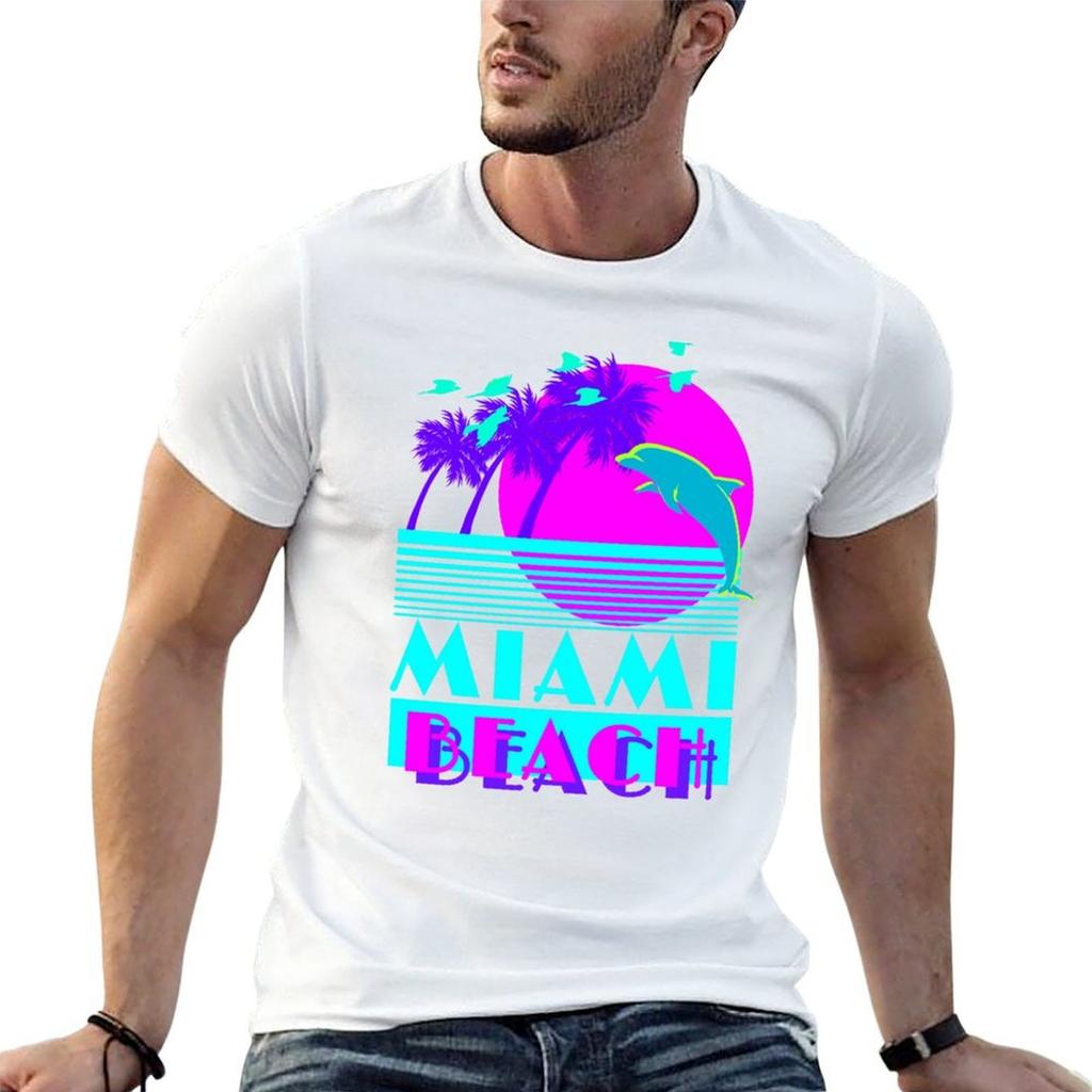 Miami Beach Dolphin Retro Tshirt Printed T Shirts For Unisex T Shirts For Unisex Slim Fit Cotton T Shirt Unisex Tshirt