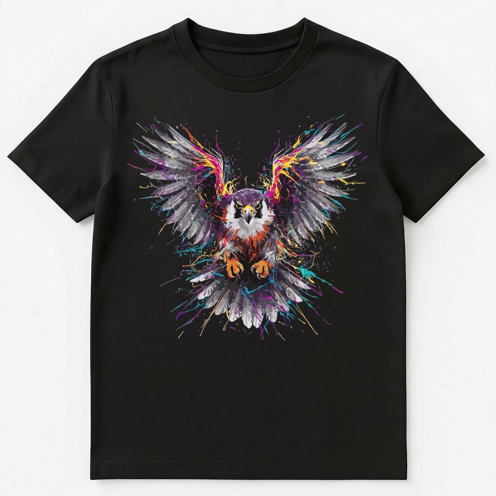 Colorful Paint Splash Falcon Art Graphic Unisex T-Shirt L