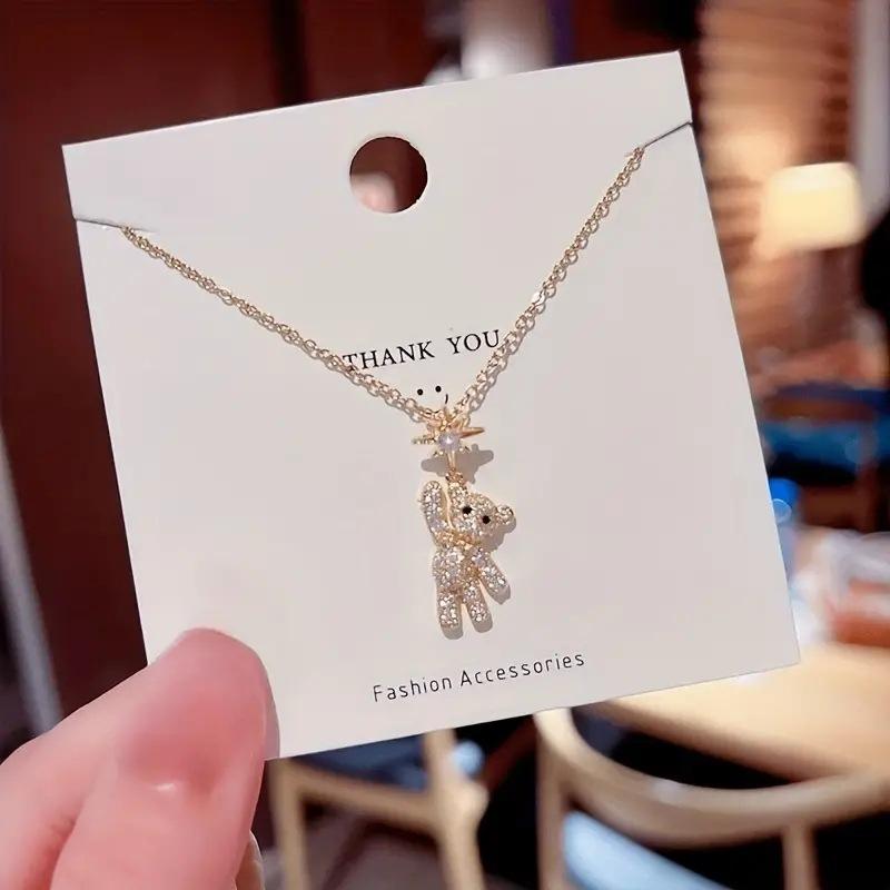 New Fashion Sparkly Cute Bear Pendant Necklaces for Women Trendy Exquisite Clavicle Chain Jewerly Girls Birthday Gift