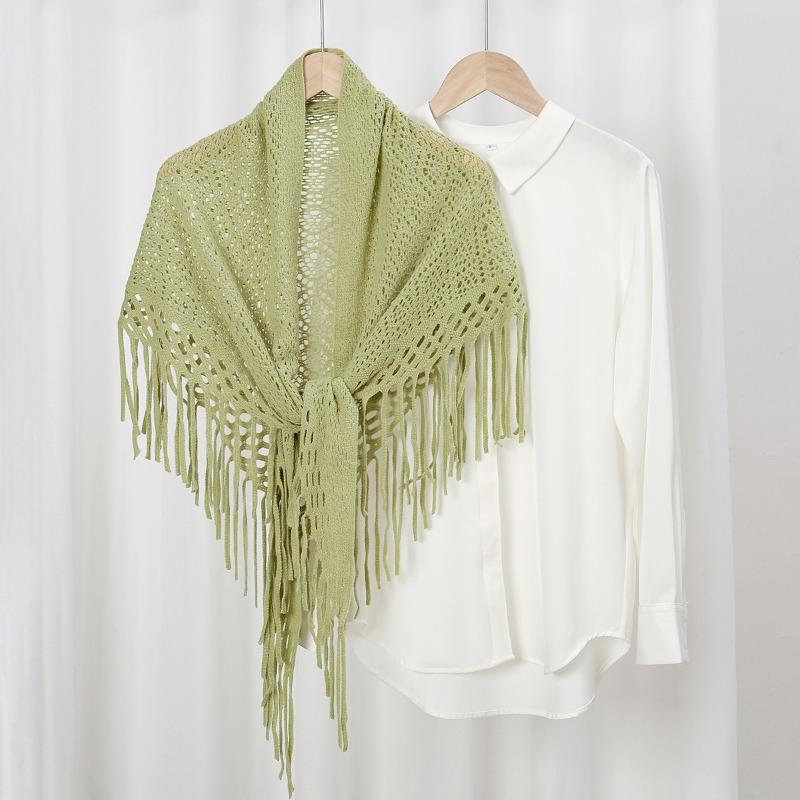 Spring New Women's Autumn and Winter Knitted Fringed Triangle Scarf Travel Cheongsam Shawl Outer Top Scarf Dual-purpose