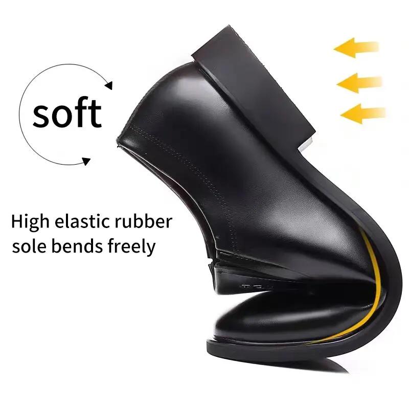 Mens Business Dress Leather Shoes Spring Autumn Leisure Genuine Leather Breathable Soft Sole Invisible Elevated Anti Slip Casual