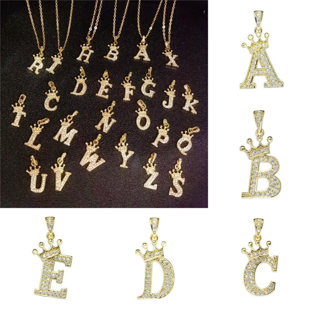 Luxurious Gold Alphabet Necklace With Crown Pendant For Women And Girls