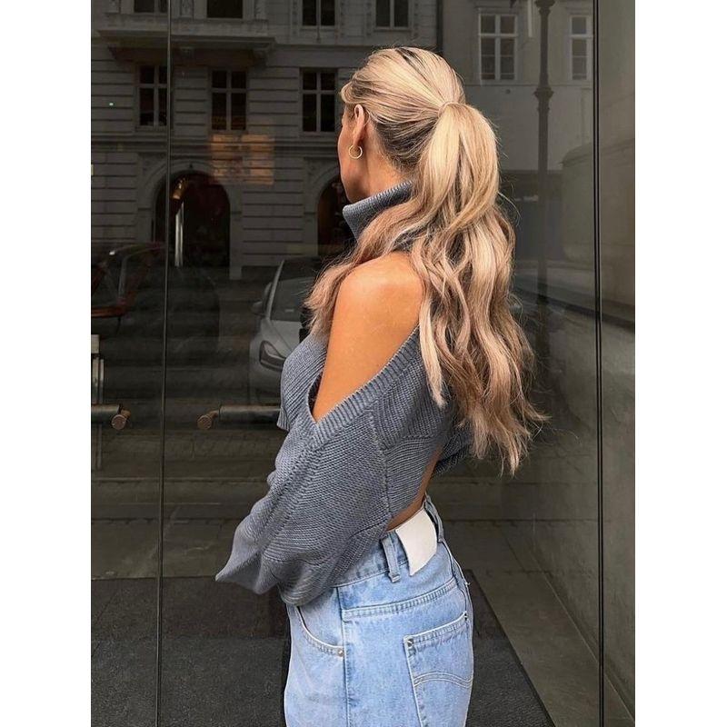 Off-the-Shoulder Cool Girl Fashion Ins Turtleneck Knitting Small Waistcoat