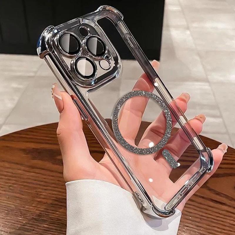 Transparent Plating Shockproof Glitter Magnetic Phone Case For 17 15 16 14 11 12 13 Pro Max Plus 17 Air For Magsafe Cover