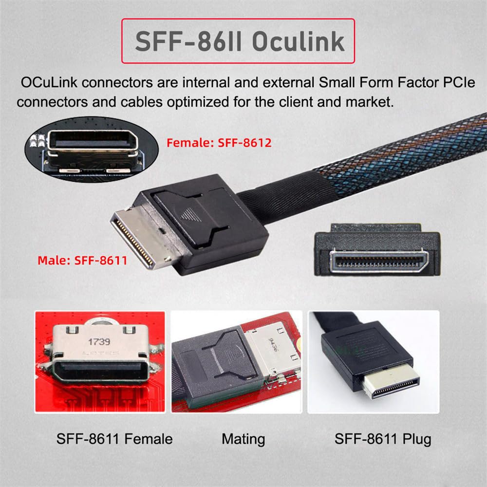 Cablecc Dual Oculink to NVMe NGFF PCIe SSD 2280 22110mm Adapter SFF-8612 SFF-8611 M-Key M.2 (for Motherboard)