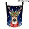 1pc Christmas Laundry Basket with Holly & Reindeer Print, Dark Blue Starry Sky Design & Red Scarf - Portable Suitable for Home, Dorm Storage Basket, H