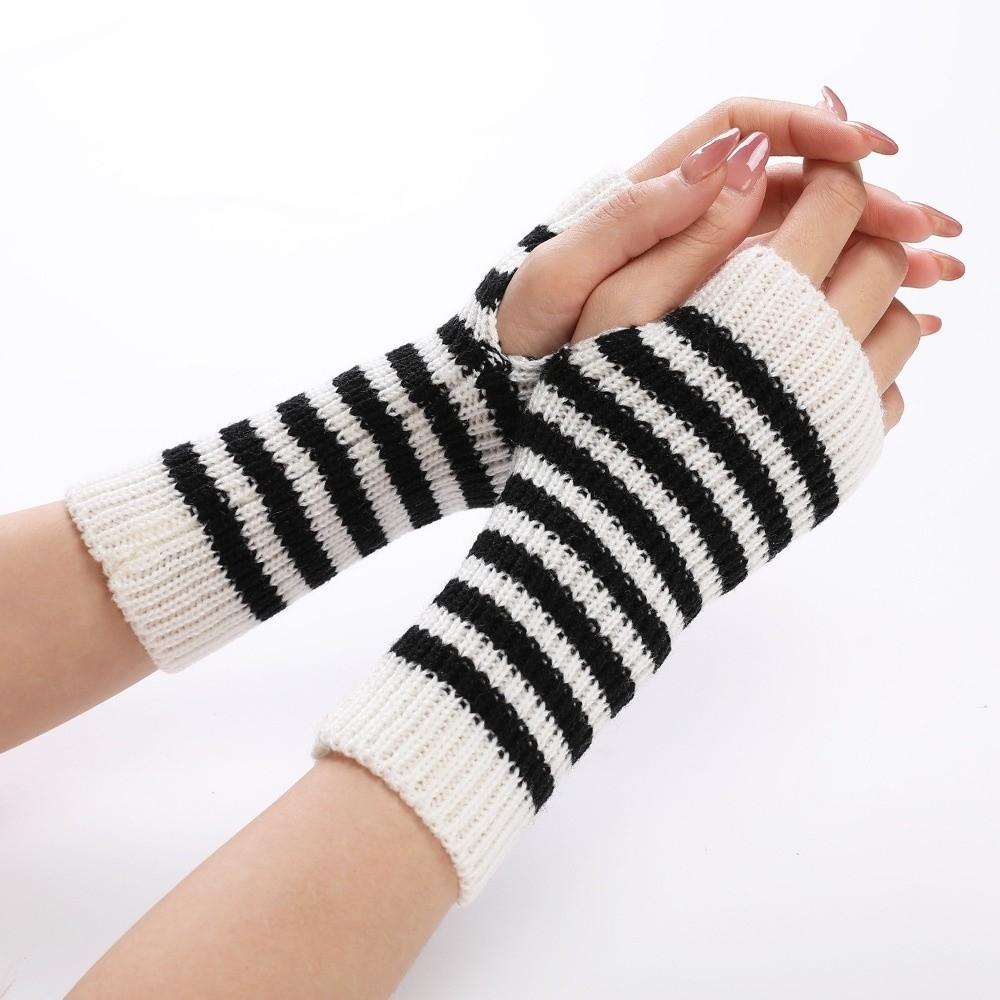 Knitted Knitted Mittens Striped Wrist Warmers New Fingerless Gloves  Women