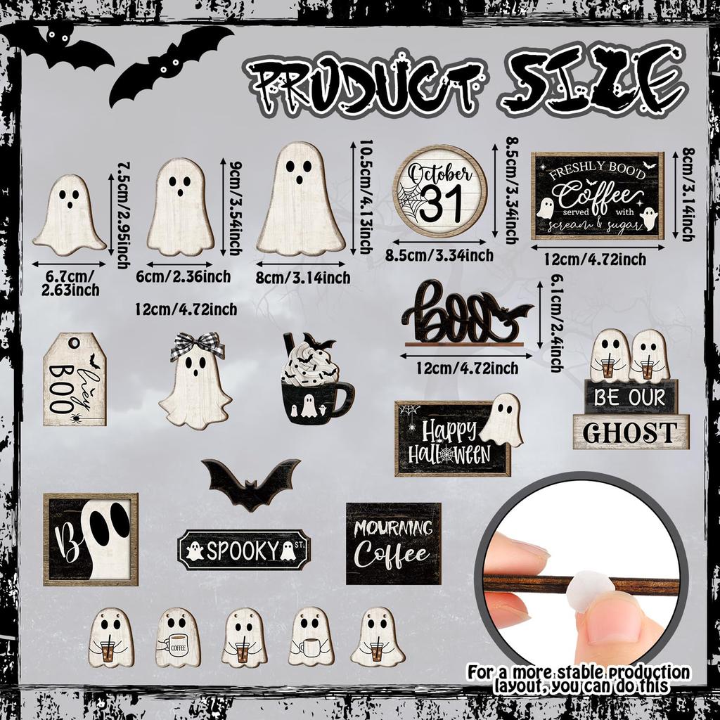 Halloween Party Decorations Set 20Pcs Wooden Pumpkin Tabletop Decor Ghost Happy Halloween Sign Tiered Tray Decor for Home