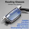 Unisex Folding Reading Glasses Transparent Lenses Full Metal Frame Anti Blue Light Comes with Case for Men and Women