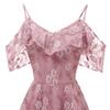 Bright Deer Women Cold Shoulder Bridesmaid Dress Floral Crochet Lace Ruffle Cami Strap Midi Dress for Wedding Evening Formal Party Cocktail Occasions